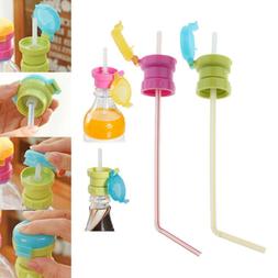 No Spill Water Bottle Adapter Cap With Drinking Straw For Ba