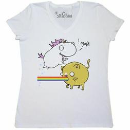 Inktastic Nope! Unicorn VS Cat Women's V-Neck T-Shirt Rainbo