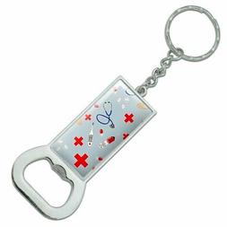 Nurse Doctor Pattern Healthcare Rectangle Metal Bottle Opene