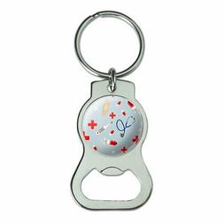 Nurse Doctor Pattern Healthcare Stethoscope Thermometer Bott