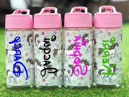 Personalised Custom Kids Unicorn Water Bottle Flip Straw Sch