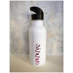 Personalised water drinks bottle with flip straw lid, white 