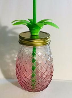 Pineapple Glass Water Bottle Tumbler with Straw 16.9 oz BPA-