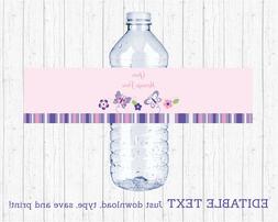 Pink & Purple Butterfly Water Bottle Labels Printable Editab