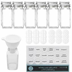 Premium Spice Jar Set -12 Square Glass 4 oz Spice Bottles, 7