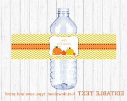 Pumpkin Chevron Gender Neutral Water Bottle Labels Printable