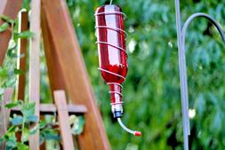 Red Glass Wine Bottle Hummingbird Feeder, Bird Feeder, Gift 