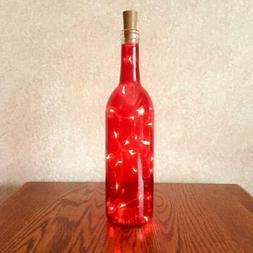Red Wine Bottle With Twinkle Fairy Lights Powered From Cork