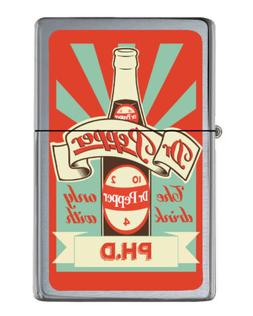 Retro Dr. Pepper Bottle Ad Flip Top Lighter Brushed Chrome w