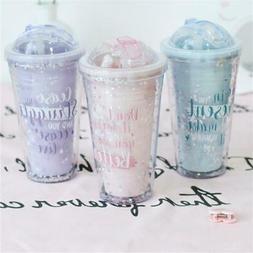 Sequin Star Water Bottle With Straw Travel