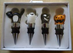 Set of 4 Halloween Bottle Stoppers Skull, Pumpkin, Ghost, Bl
