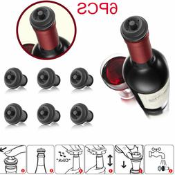 Set of 6 Black Vacuum Pump Wine Bottle Saver Seals Plugs Sto