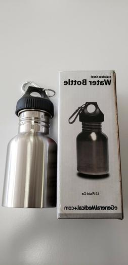 Silver 12oz Stainless Steel Reusable Water Bottle w/ Hiking 
