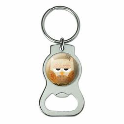 Sleepy Owl Antique Retro Bottle Cap Opener Keychain Key Ring