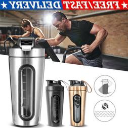 Stainless Steel 700ml Protein Shaker Bottle Blender Mixer Cu