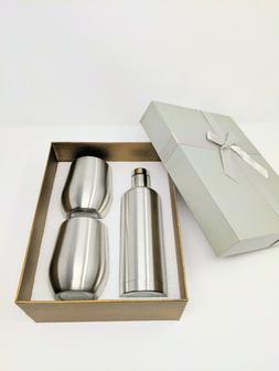 Stainless Steel Water Bottle 17oz and 2 9oz Wine Tumbler Set