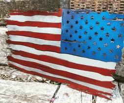 Tattered American Flag Straight Battle Flag Metal Wall Art S