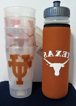 TEXAS LONGHORNS 22oz SQUEEZABLE PLASTIC WATER BOTTLE & FOUR 