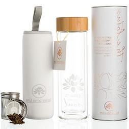 The Lotus Glass Tea Tumbler Infuser Bottle & Strainer for Lo
