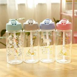 Unicorn Glass Water Bottle For Kids With Straw And Flip Lid 