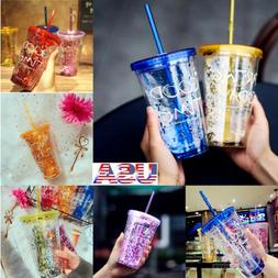 US 450ML Straw Cup Plastic Water Cup With Lid Straw Water Fr