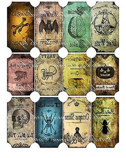Vintage inspired Halloween 12 bottle label stickers scrapboo