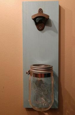 Wall mount bottle opener with mason jar