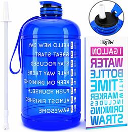 Water Bottle 1 Gallon with Time Marker & Straw Increase Your