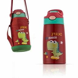 Water Bottle for Kids with Straw Dinosaur Stainless Steel Va