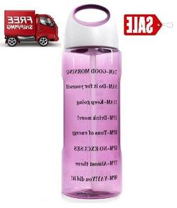 Water Bottle With Time Marker Straw, Pink 0.5 Gallon Motivat