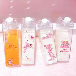 Milk Box Shape Transparent Plastic Pink Panther Drink Bottle