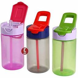 With Straw For Kids - 3 Pack Drink Carry Strap Handle 15oz