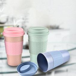 Wheat Straw Mug Coffee Cup with Lid Home Portable Outdoor Wa