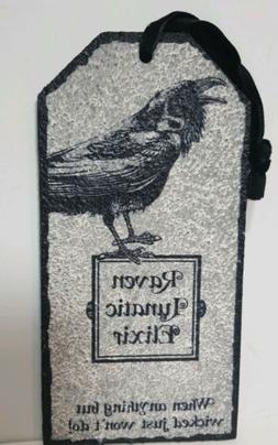 Wood Halloween Bottle Or Decoration Tag Raven Lunatic Elixir