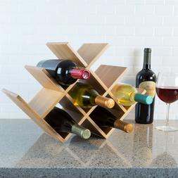Wooden Bamboo 8 Bottle Wine Rack Counter Table Top Free Stan