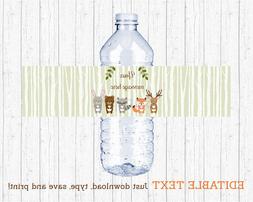 Woodland Animals Water Bottle Labels Printable Editable PDF