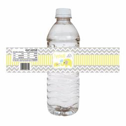 Yellow Baby Elephant Water Bottle Labels - Baby Shower Party