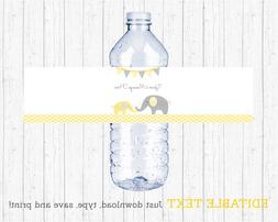 Yellow Chevron Elephant Water Bottle Labels Printable Editab